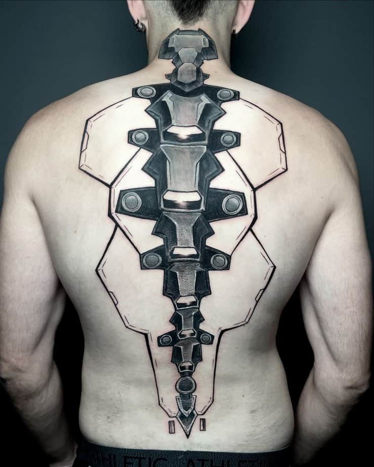 Cyberpunk aestethic back tattoo