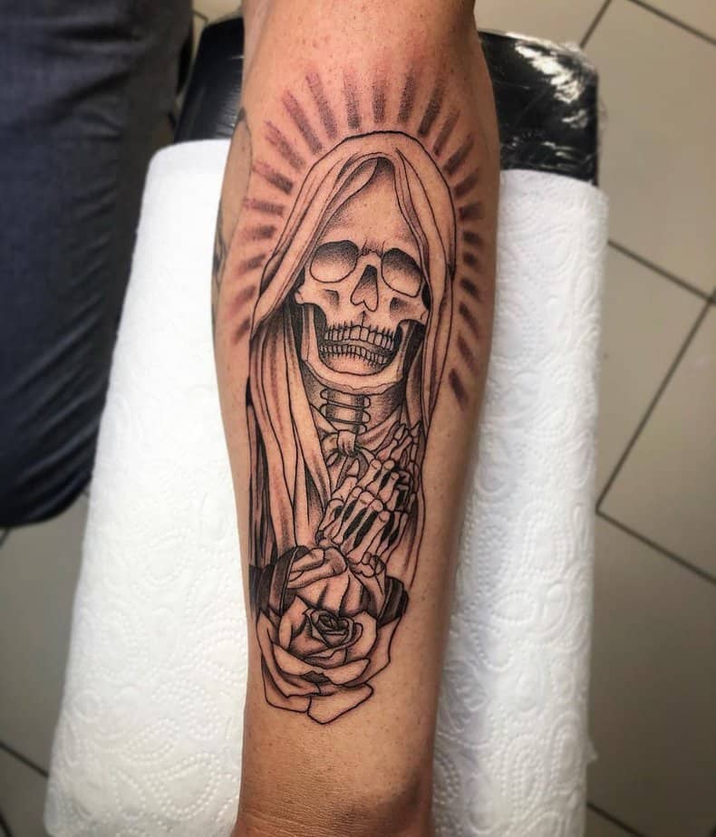Dark guardian forearm Santa Muerte tattoo