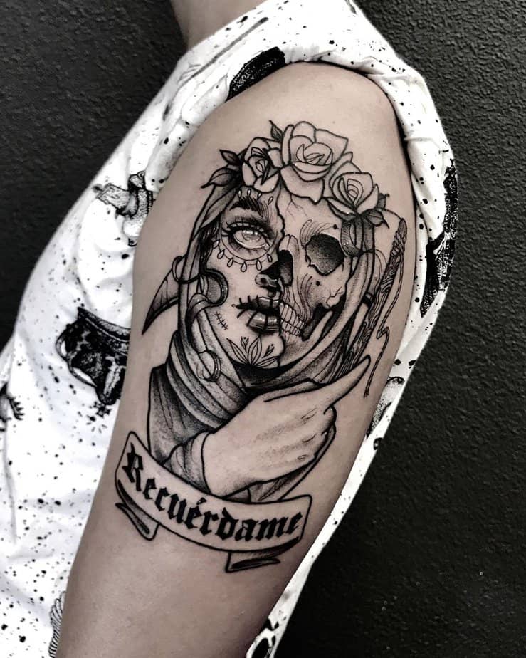 Death goddess blackwork tattoo