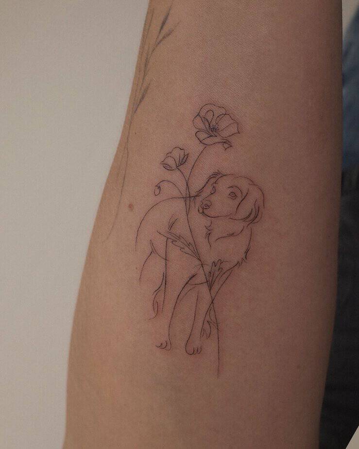 Dog and poppies tattoo