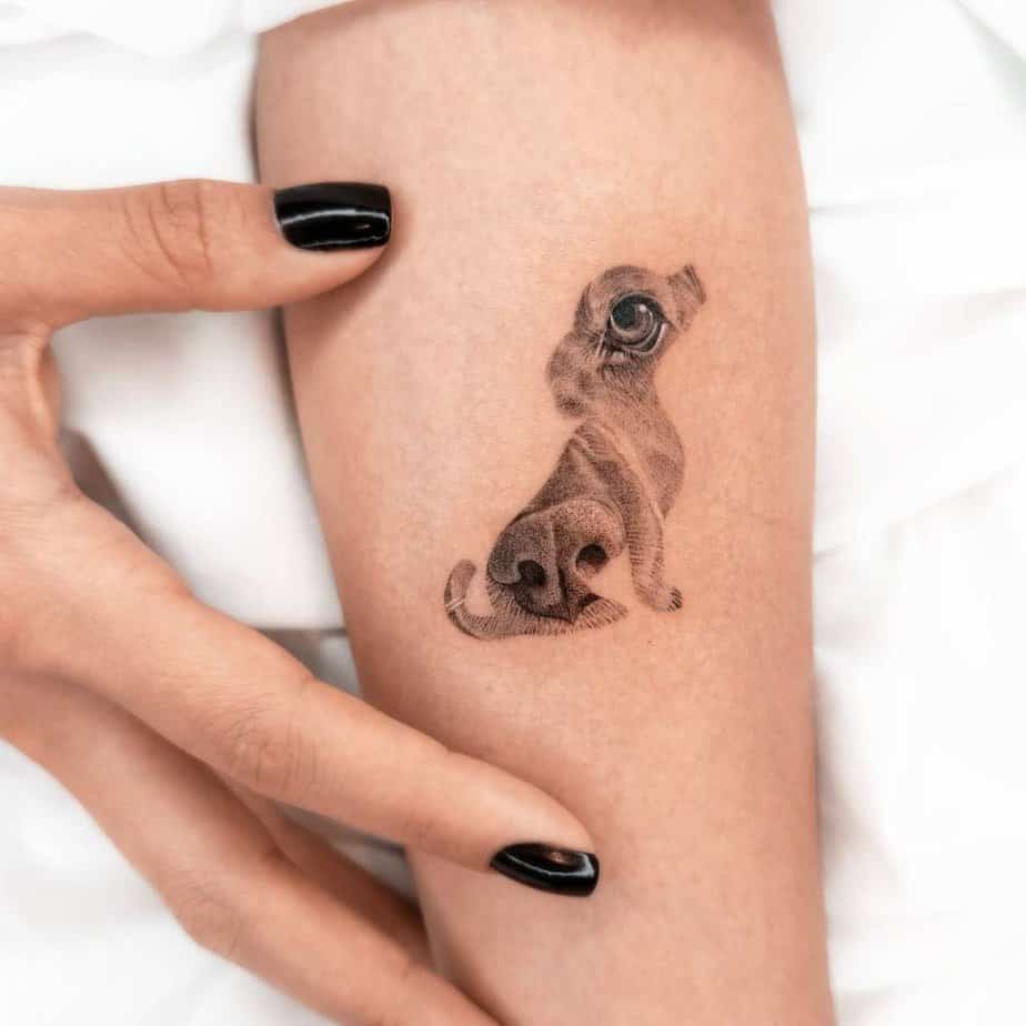 Dog silhouette micro-realistic tattoo