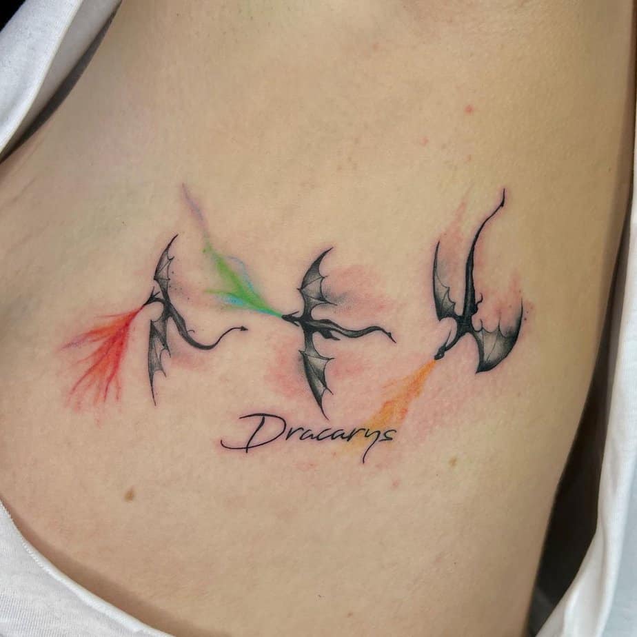 Drogon, Rhaegal, and Viserion tattoo