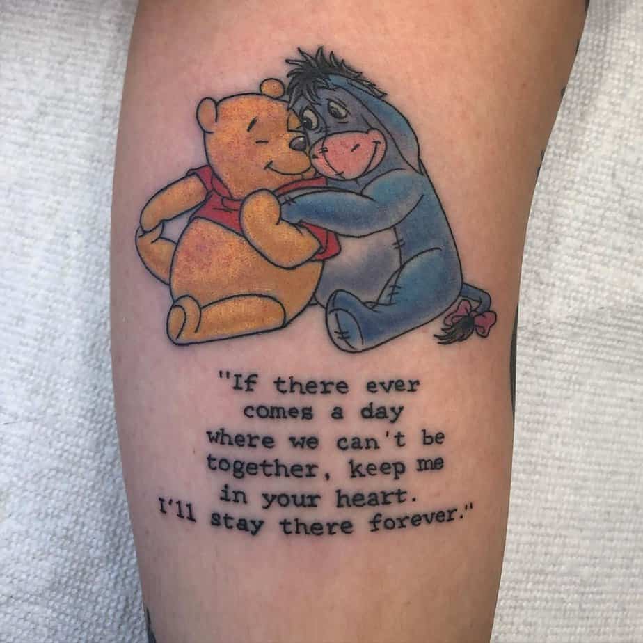 Eeyore and Winnie hugging tattoo