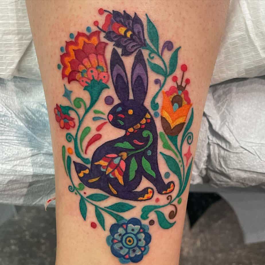 Folk rabbit tattoo