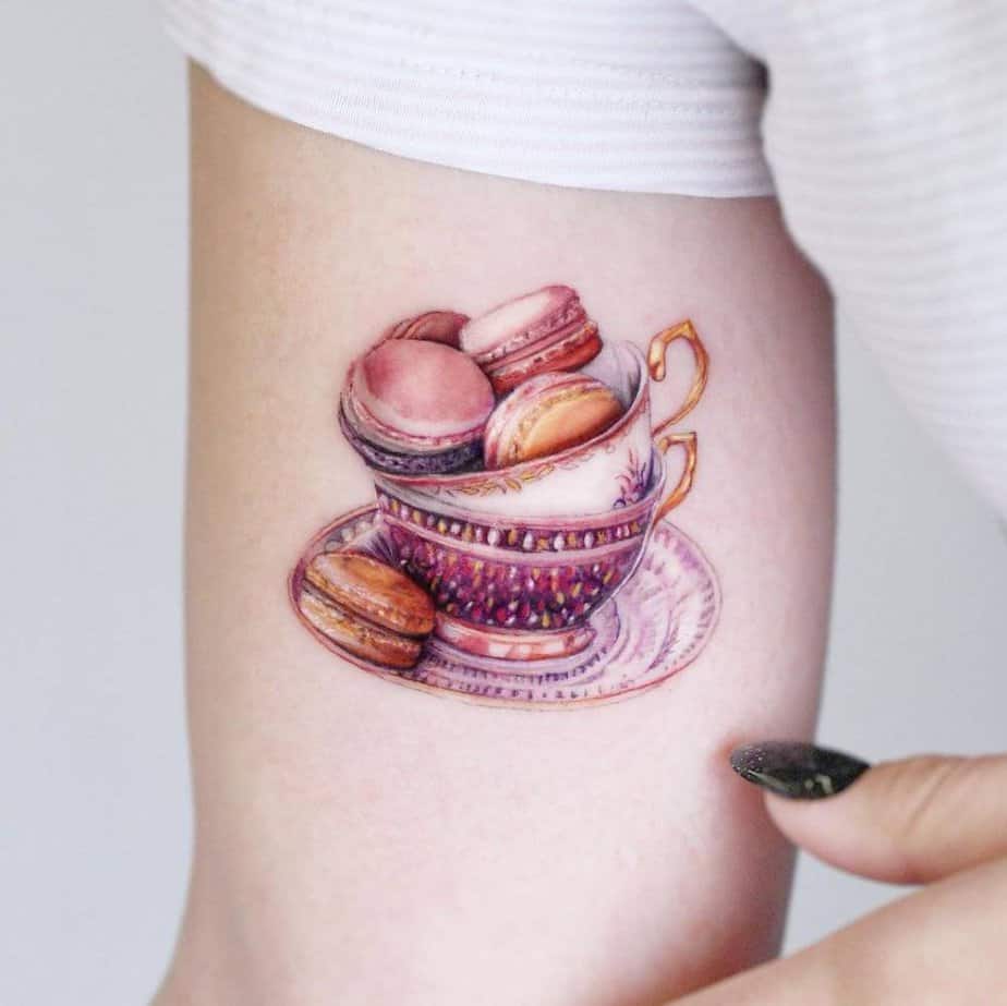 French Macaron micro-realistic tattoo