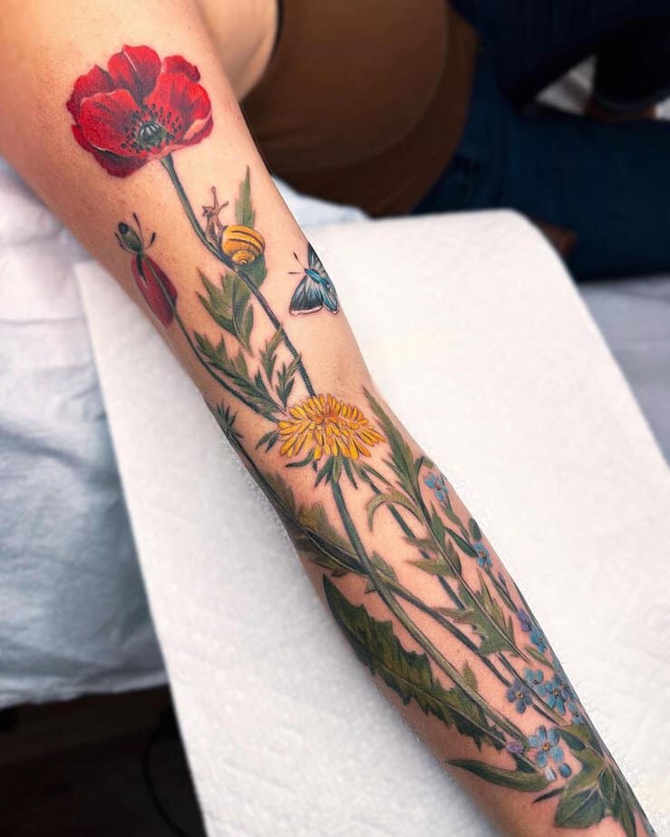Full sleeve floral tattoo