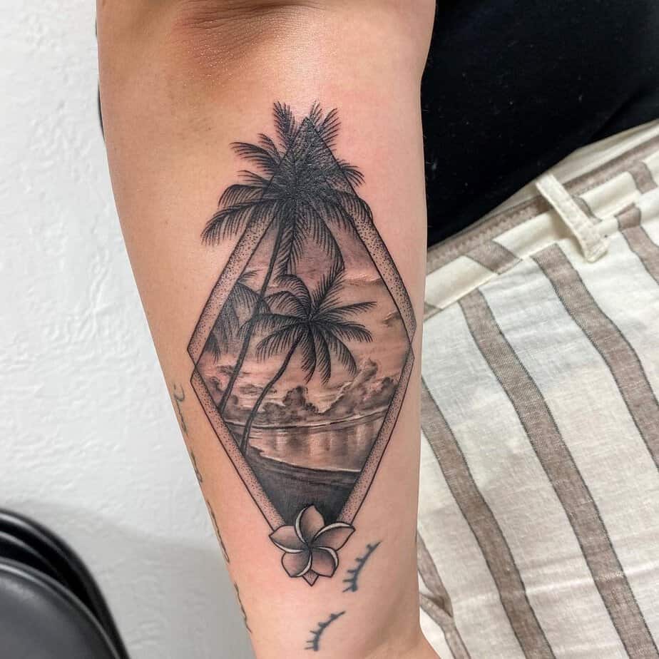 Geometric plumeria tattoo