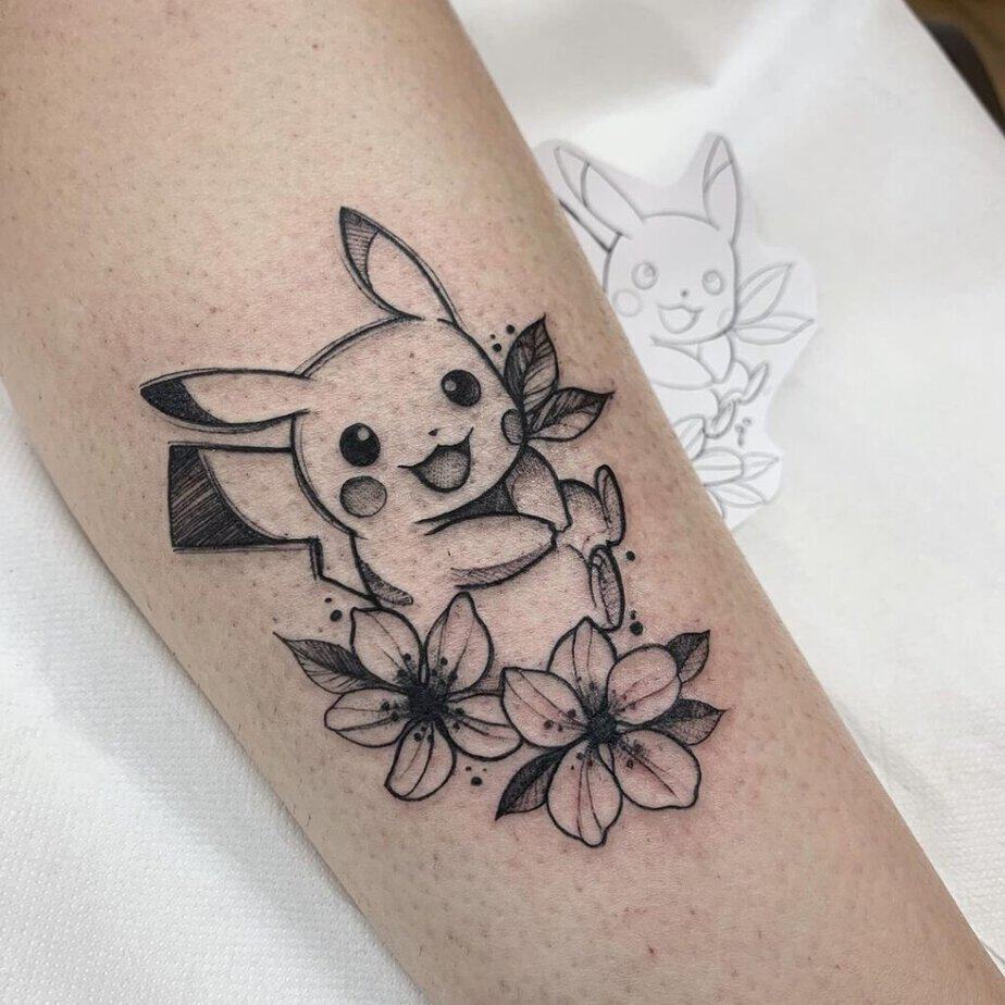 Black and gray Pokémon tattoos