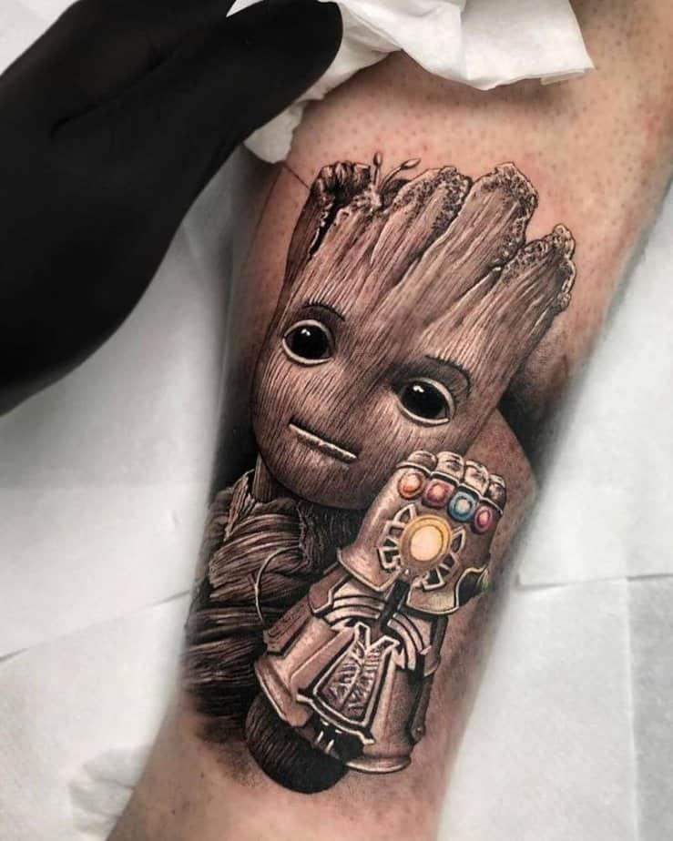 Groot with the Infinity Gauntlet — tiny and mighty
