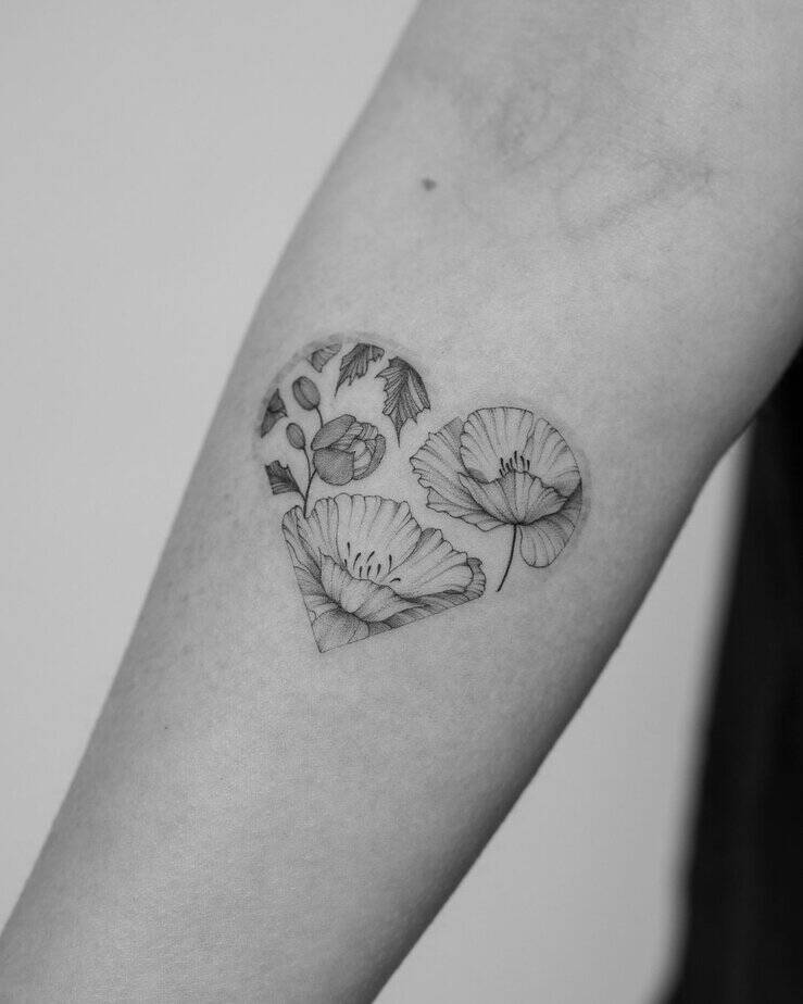 Heart of poppies tattoo