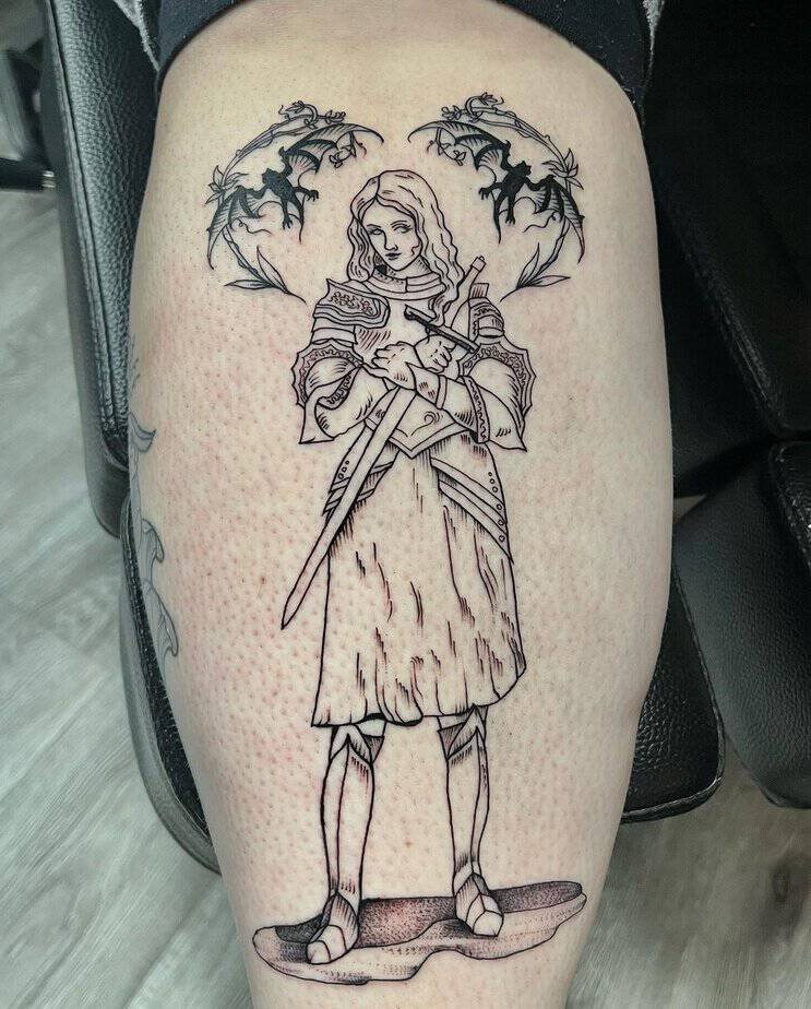 Lady knight with dragons tattoo