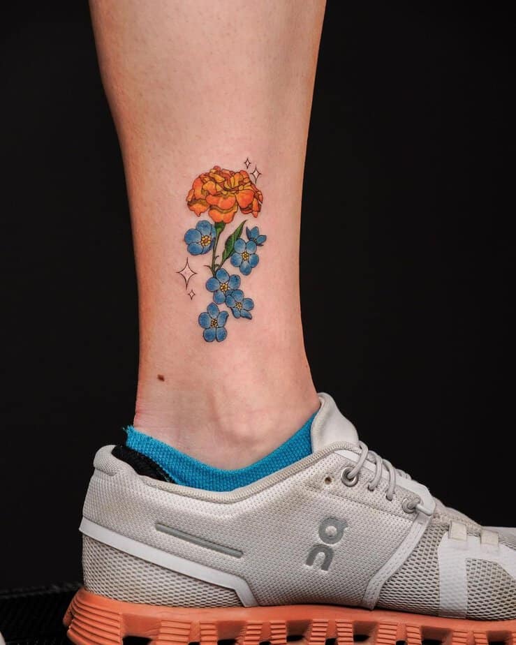 Marigold and forget me not tattoo