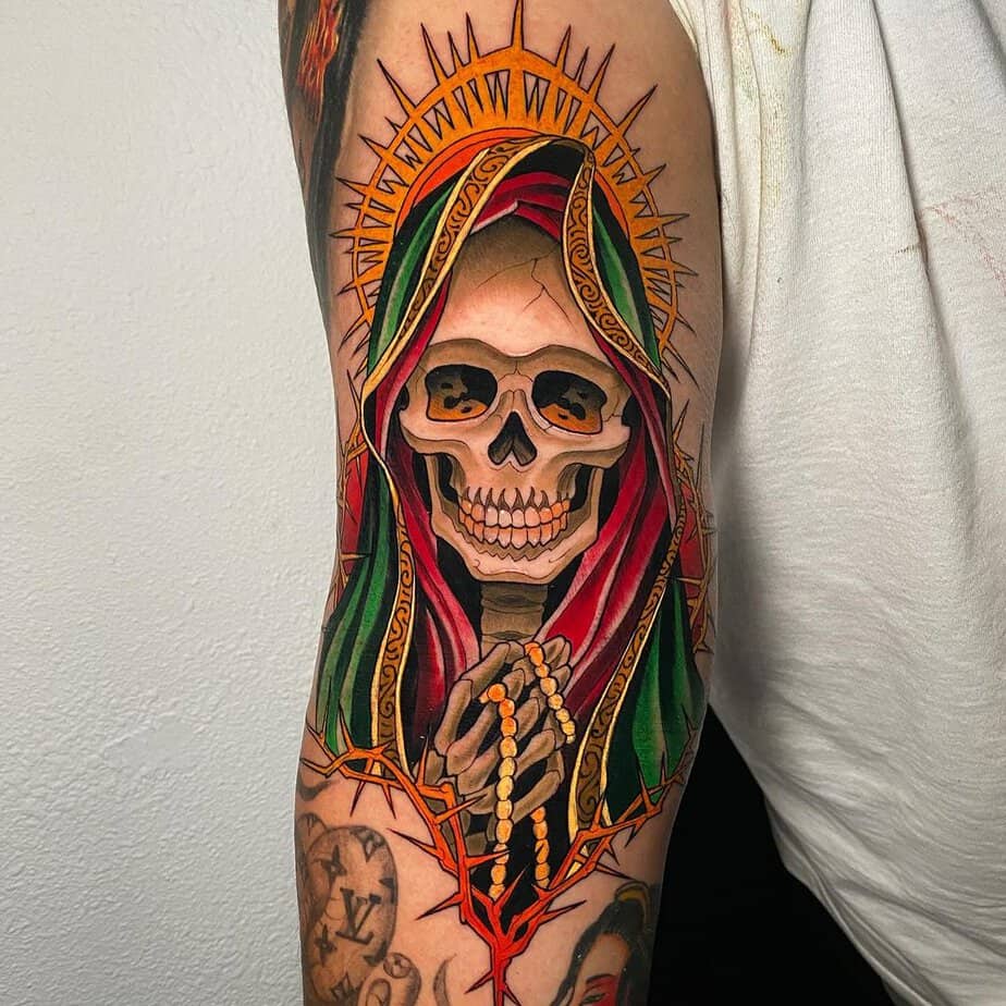 Neo-traditional Santa Muerte tattoo