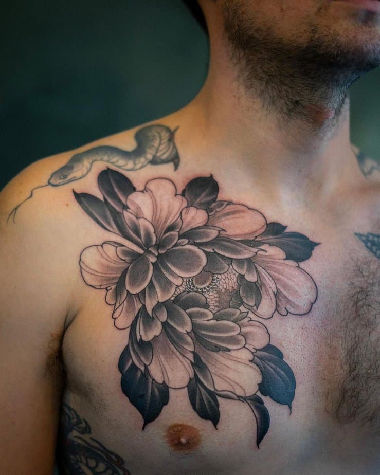 17. Peony chest tattoo