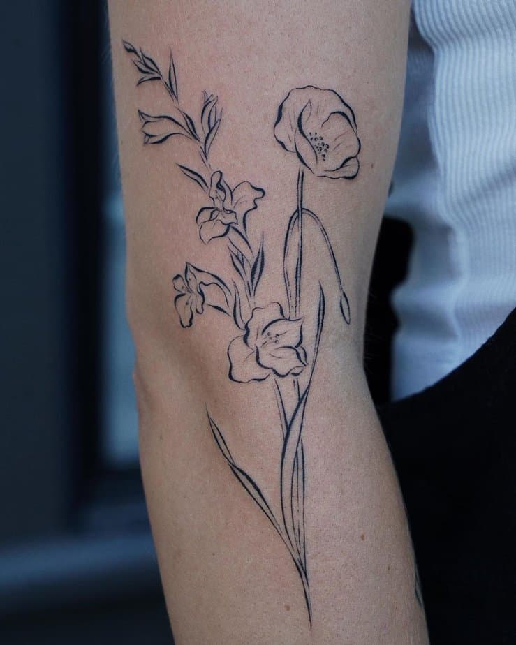 Poppies and Gladiolus tattoo