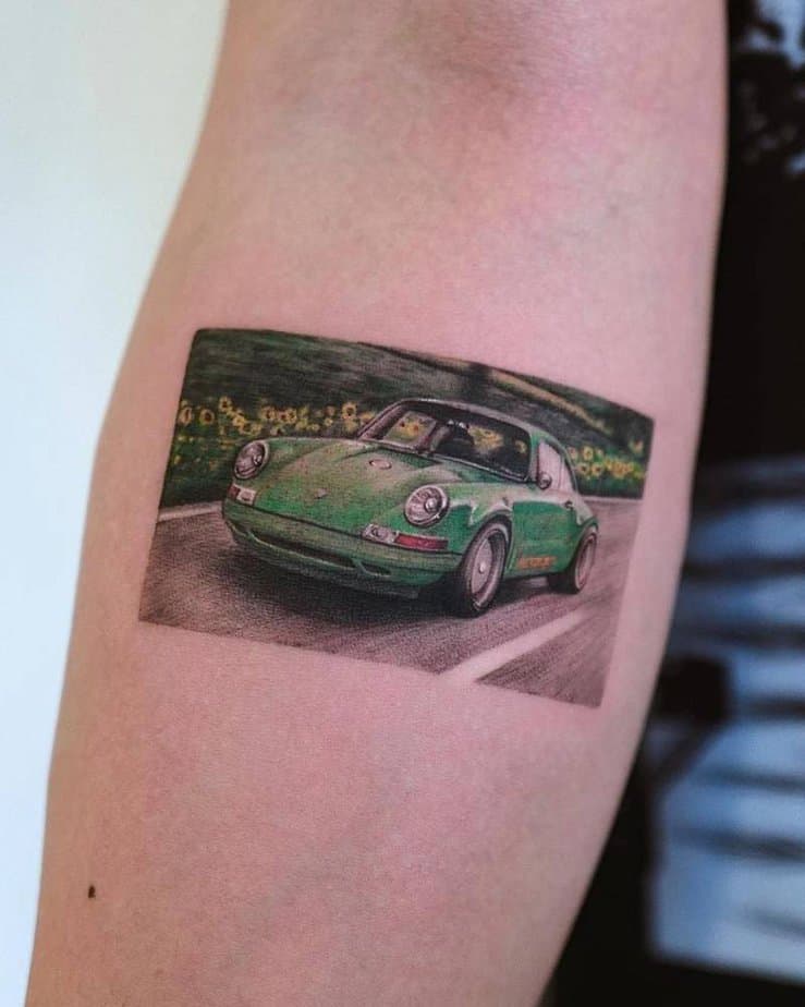 Porsche micro-realistic tattoo