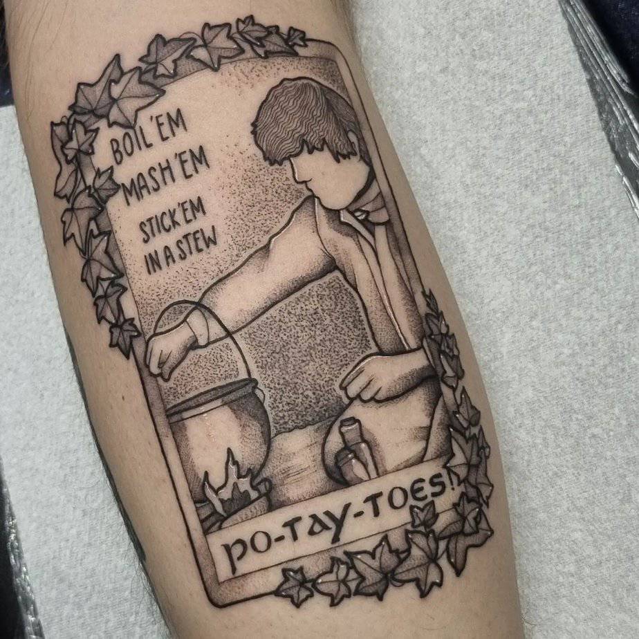 Tarot-style Samwise potatoes tattoo