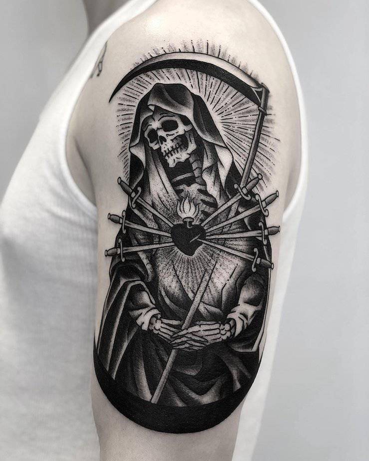 Sacred heart Santa Muerte tattoo
