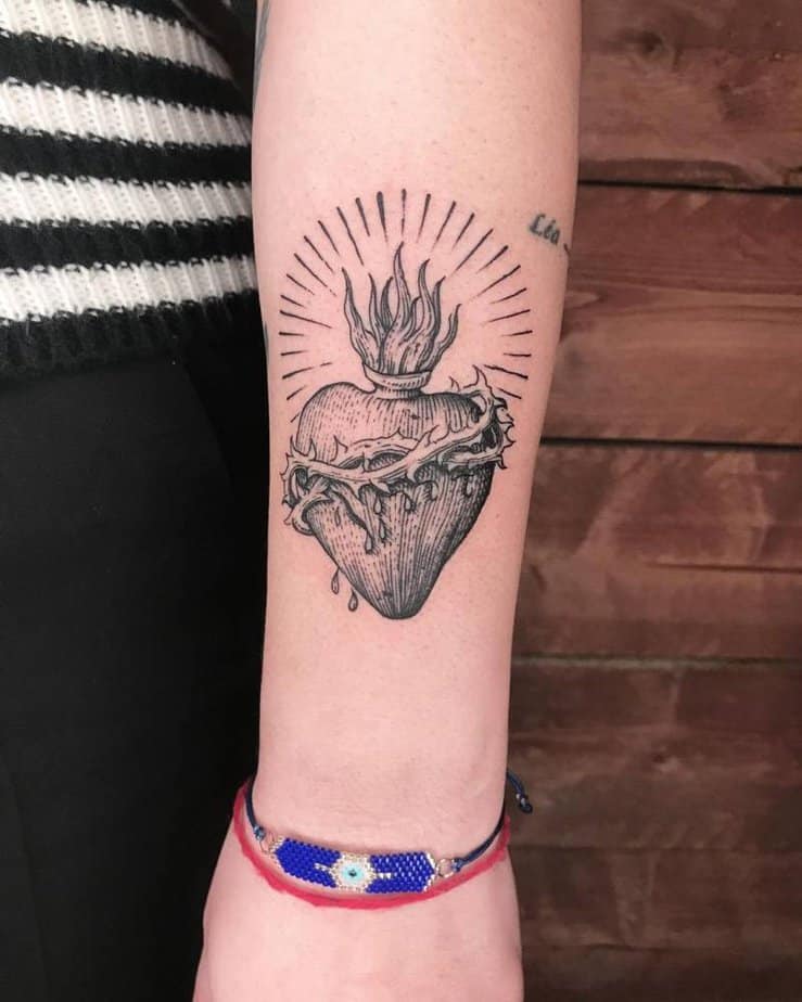 Sacred heart engraving tattoo