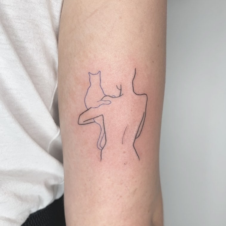 Silhouette of a lady and a cat