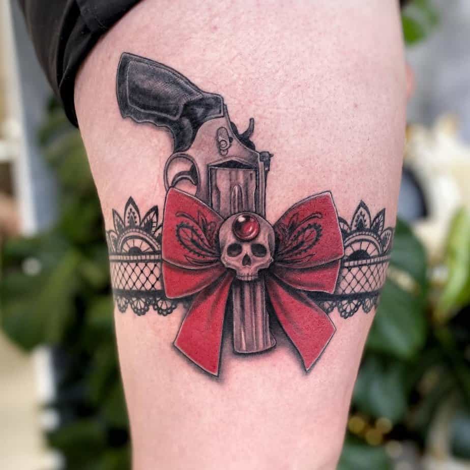 Skull with a red bow