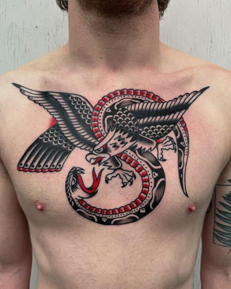 Chest snake and eagle with red details