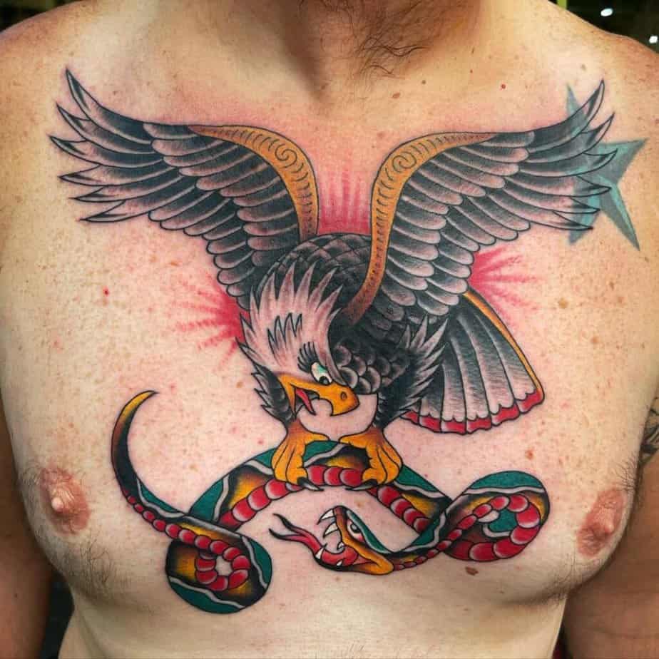 Big colorful chest tattoo