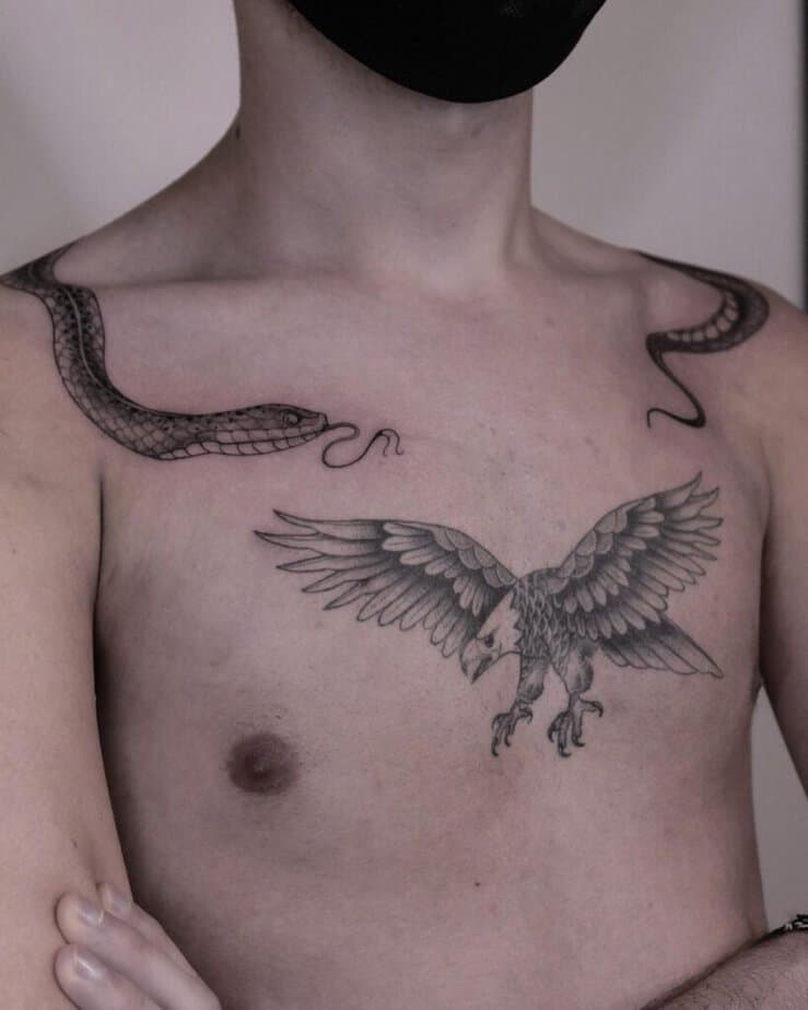 Separated snake and eagle on chest