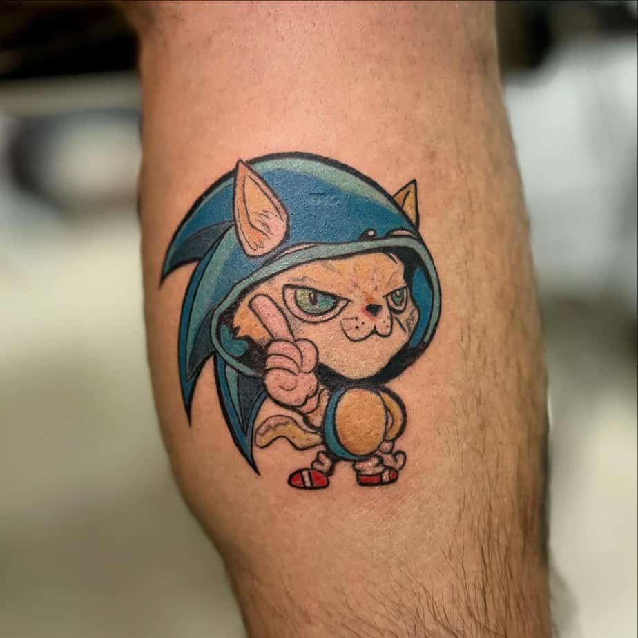 Sonic cat calf tattoo