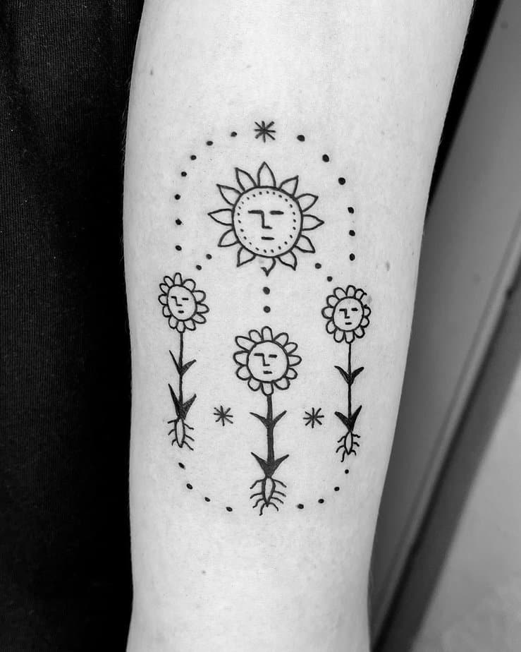 Sunflowers folk art tattoo