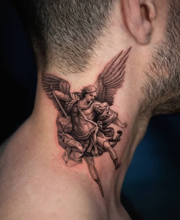 The Archangel Michael micro-realistic tattoo