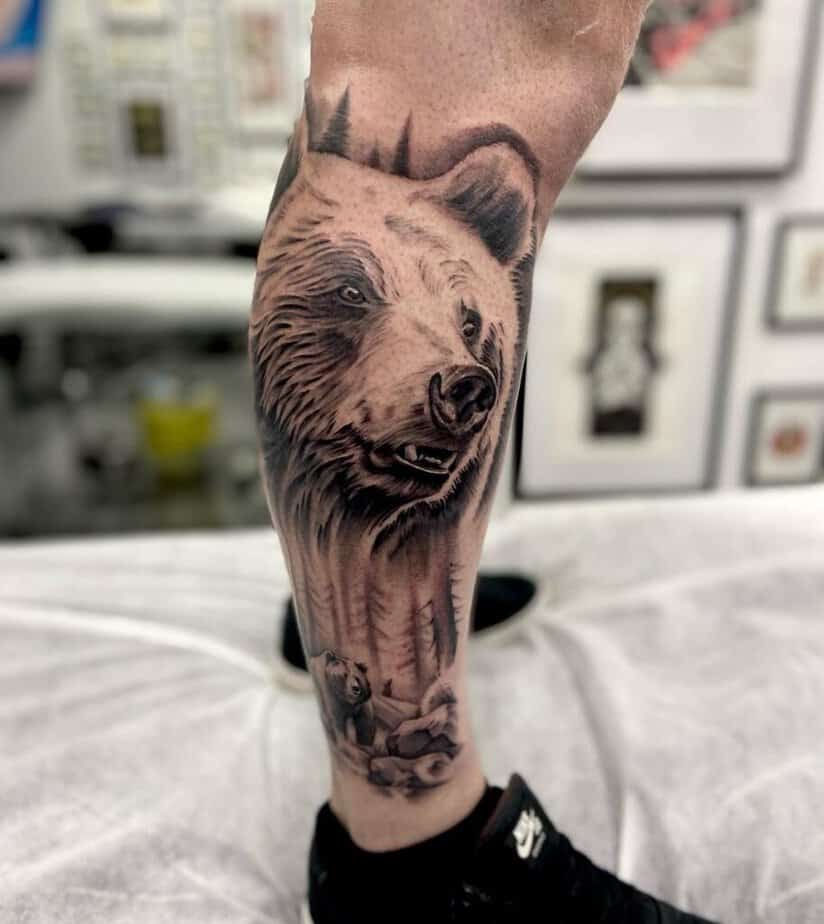 13. A bear scene on the leg