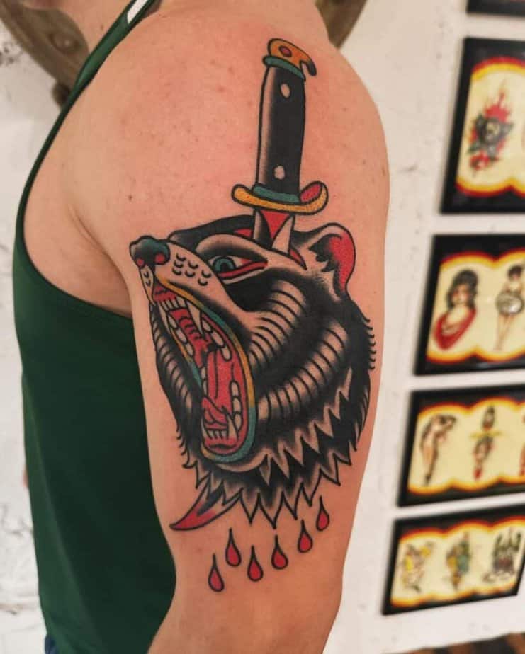 17. A traditional tattoo of a bear head