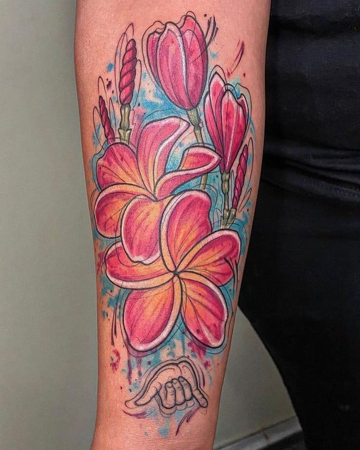 Watercolor plumerias tattoo