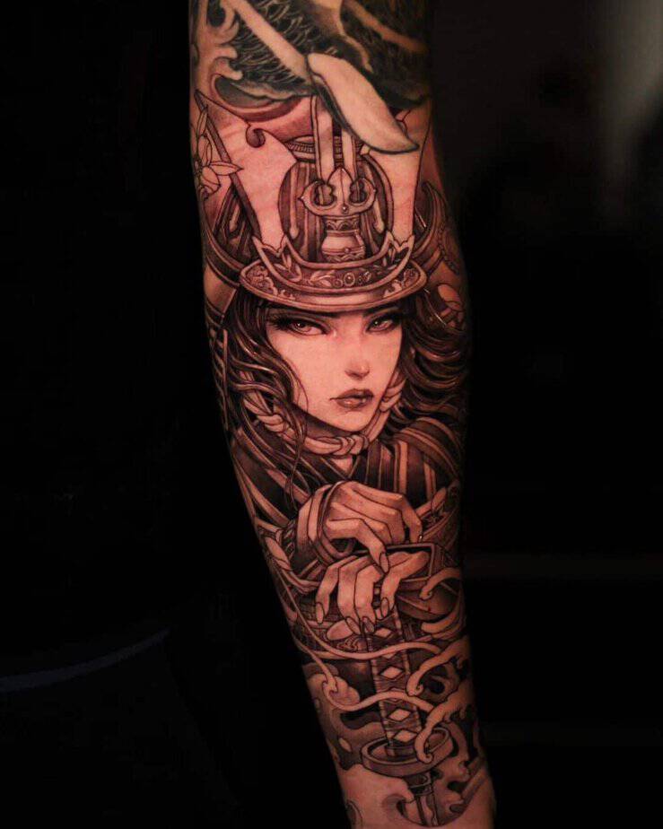 Female warrior tattoo sleeve