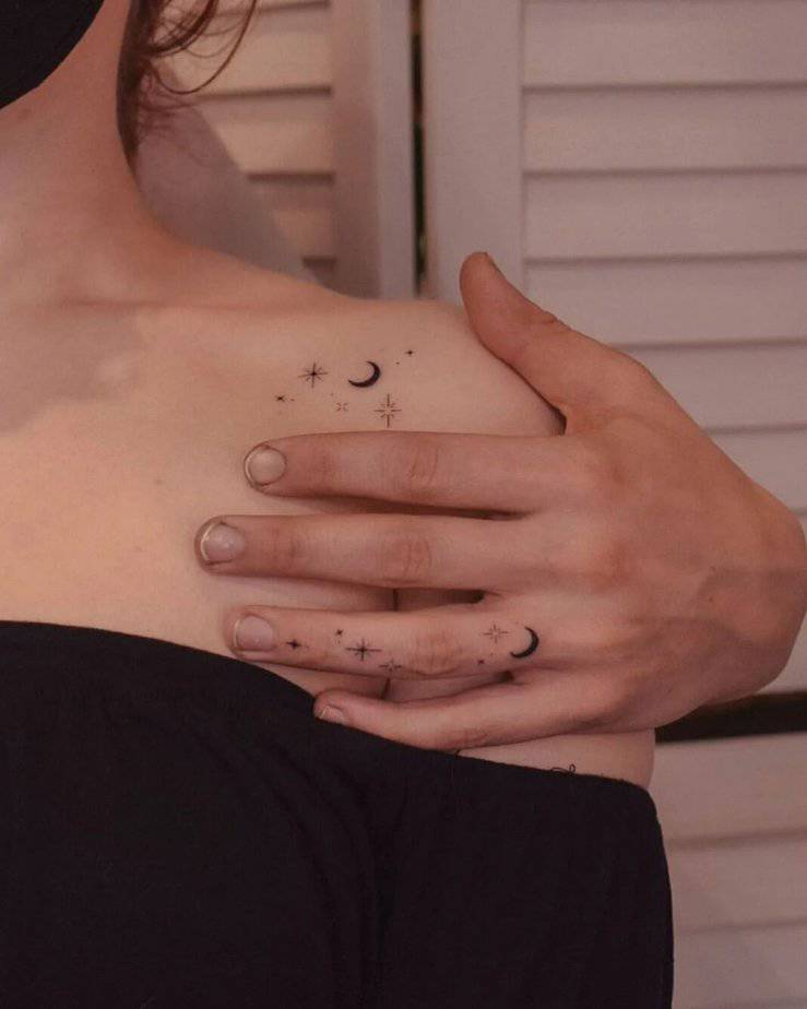 Matching moon and stars tattoos