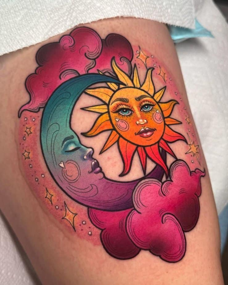 Maximalist moon and stars tattoos