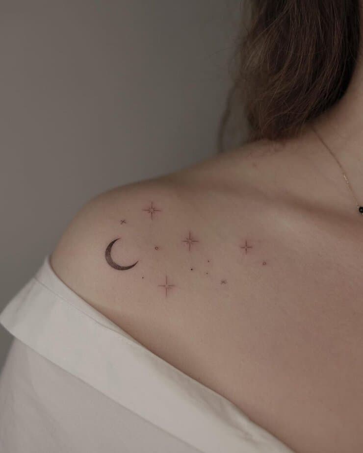 Minimalistic moon and stars tattoos