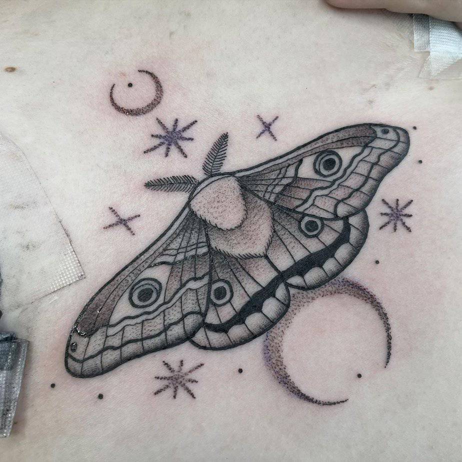 Moon and star tattoos with animal images