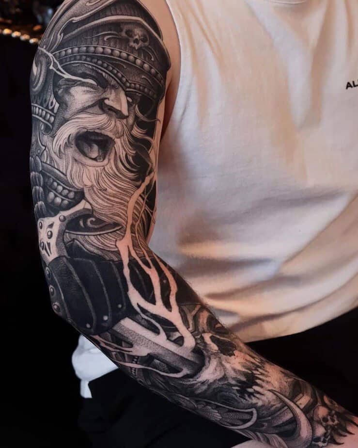 Mythological warrior tattoo sleeve