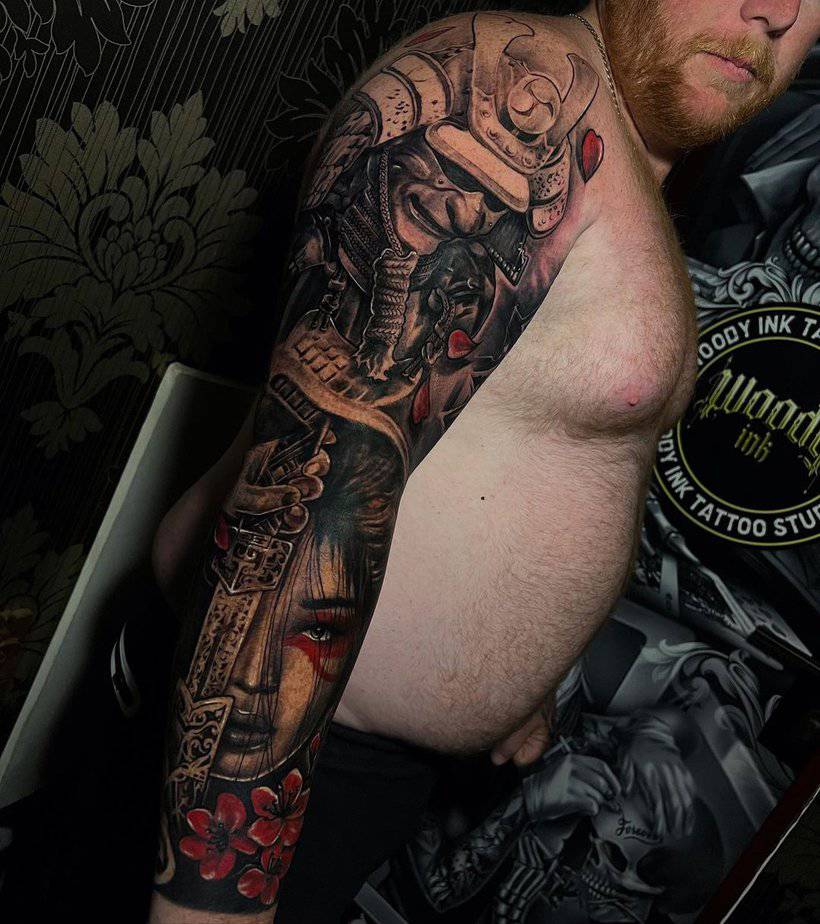 Japanese warrior tattoo sleeve