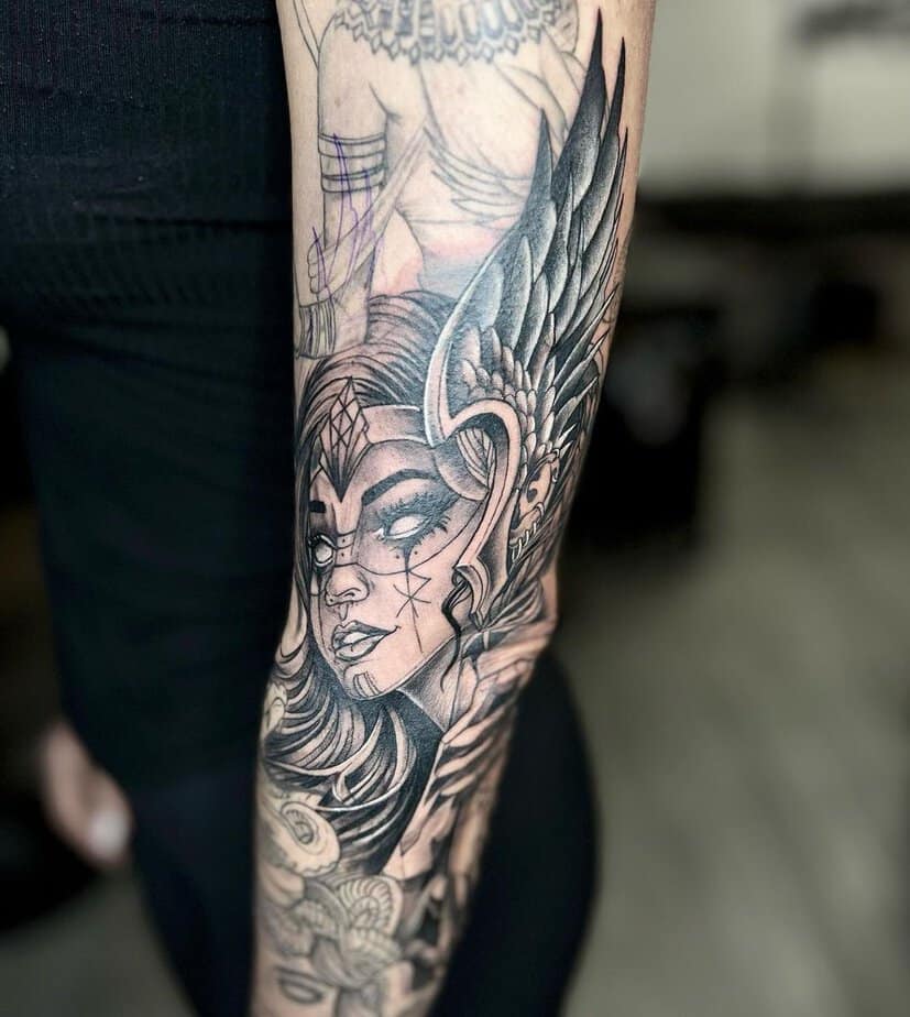 Female warrior tattoo sleeve